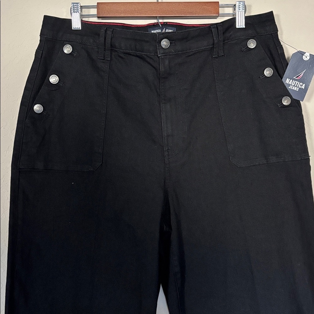 Nautica Women's Black Button Pocket Strechy Wide Leg Sailor Jeans. NWT Size 16 - Picture 4 of 9